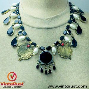 Choker Necklace With Stones Pearls and Coins, Ethnic Handmade Choker Necklace